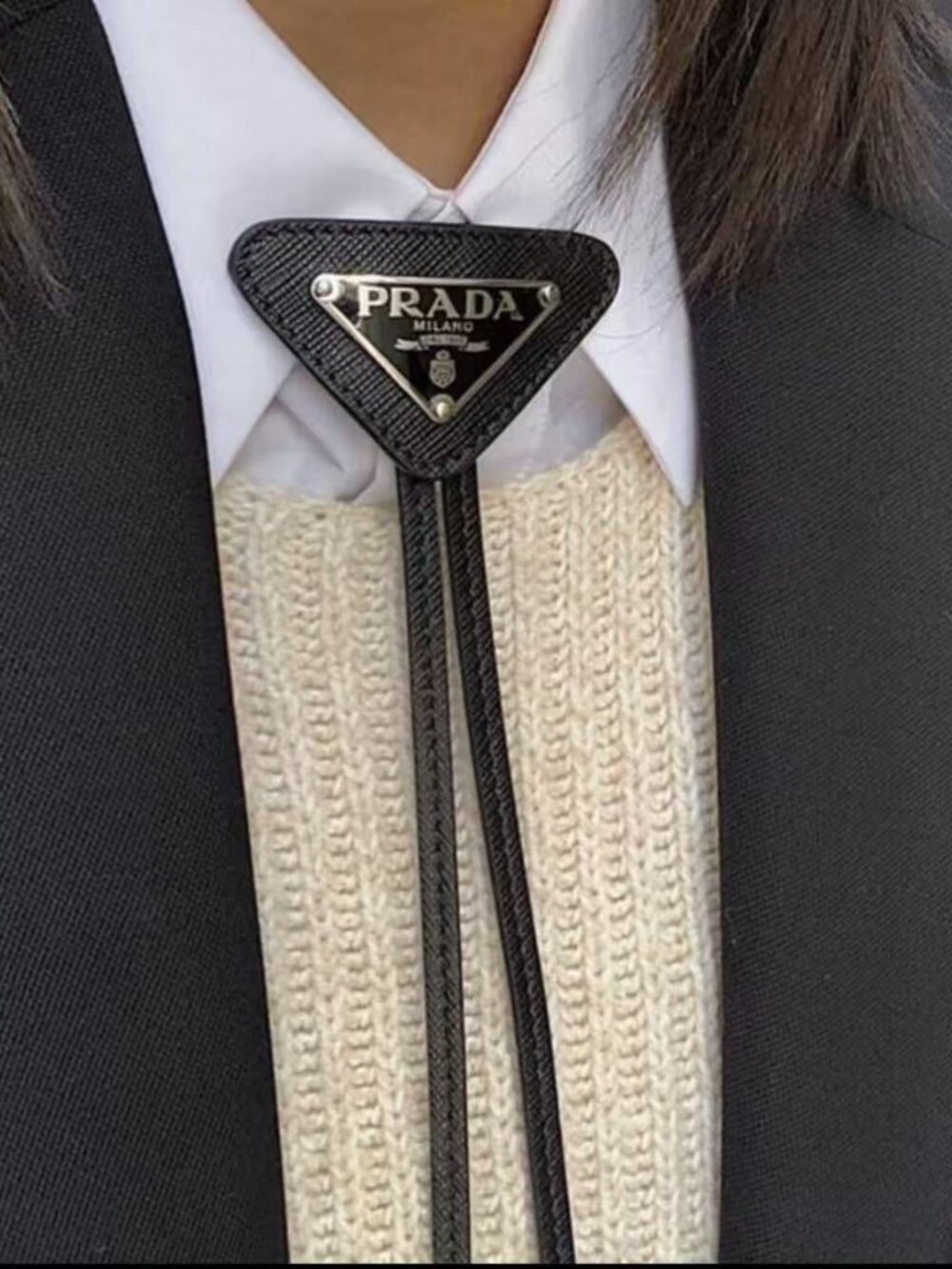 Prada Black Leather Adjustable Bolo Tie 🎁 Unisex
